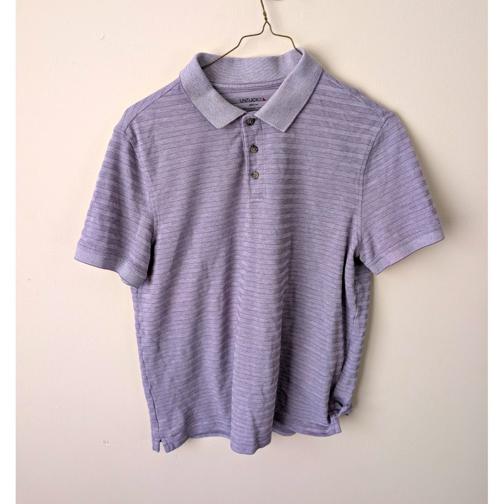 UNTUCKit Polo Shirt Mens M Purple Gray Striped Short Sleeve Collared Knit